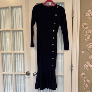 SHEIN Black Long Sleeve Button Dress